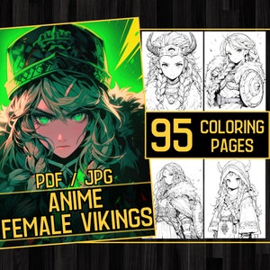 Anime Female Vikings Adult Coloring Book 95 Viking Girl Coloring Pages,Grayscale Anime Manga Coloring,Instant Download,Printable PDF & JPG