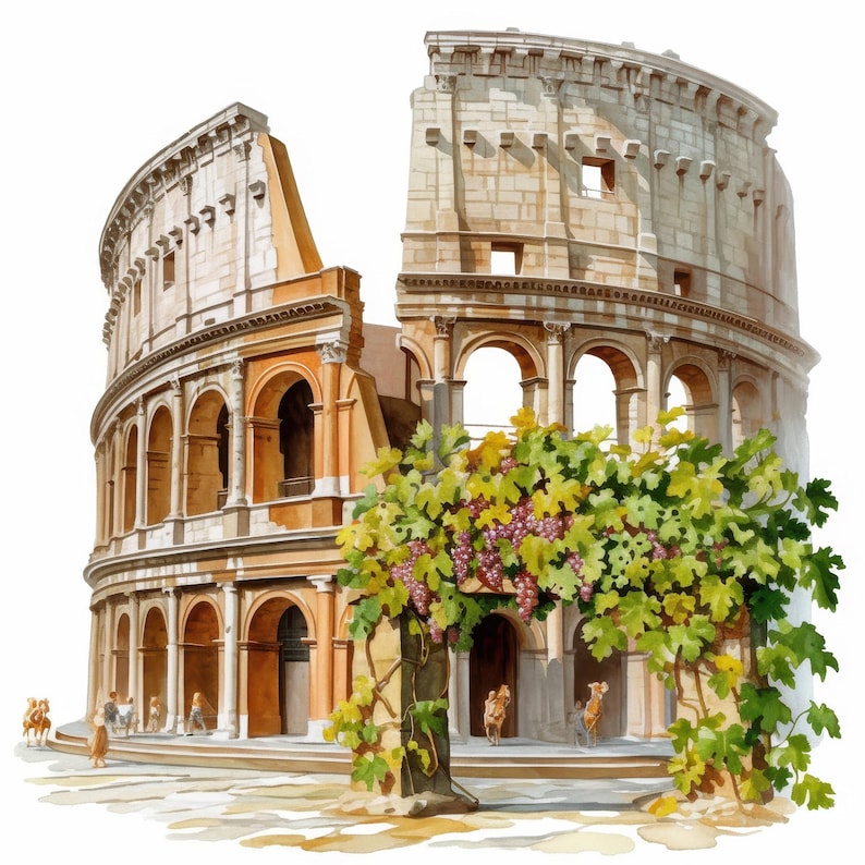 11 Coliseum Vineyards Clipart Bundle, Roman Ruins Illustrations ...