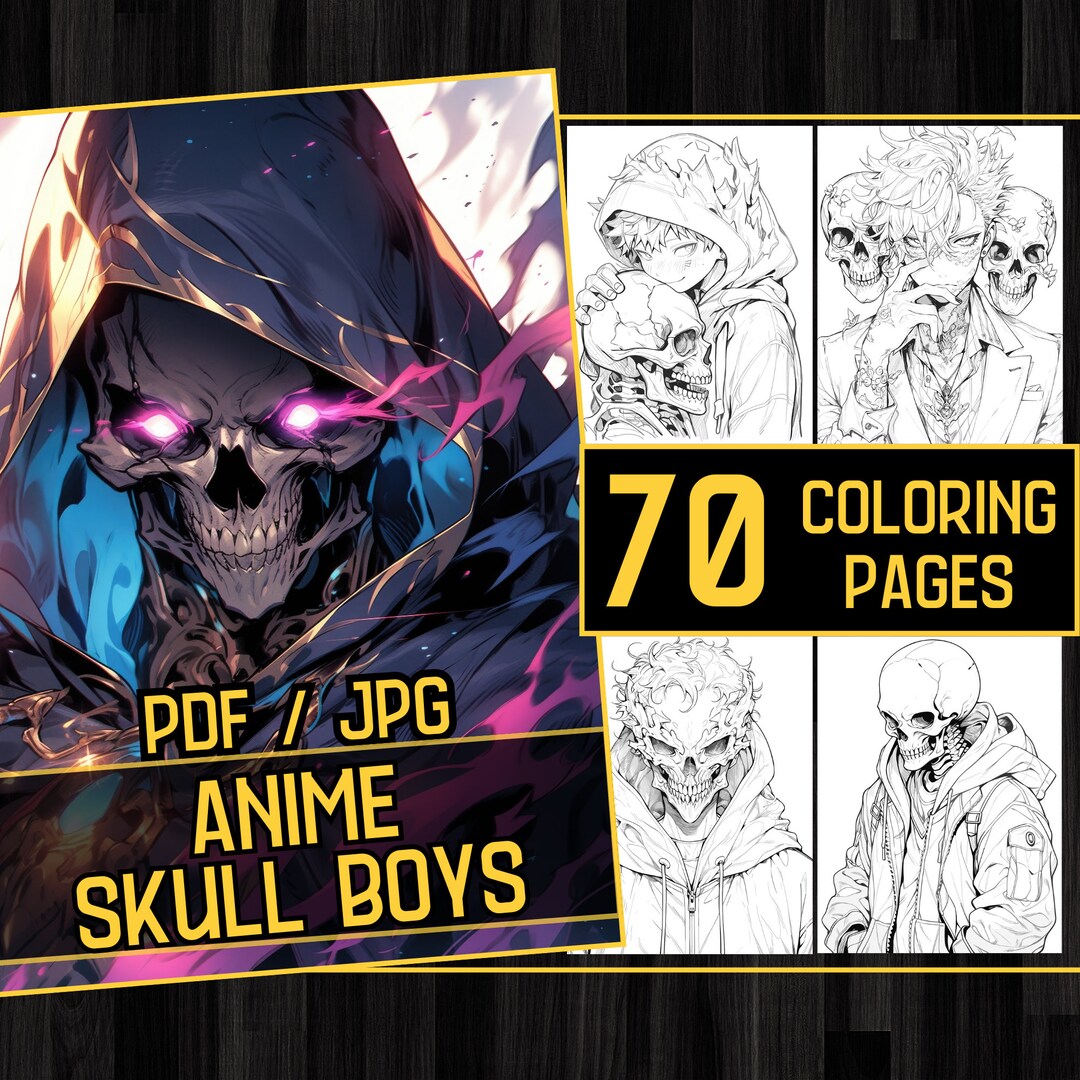 Anime Skull Boys Adult Coloring Book 70 Boys and Skull Coloring
