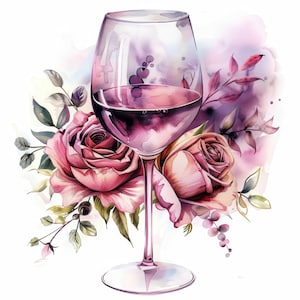 18 bloemen wijnglas clipartbundel set, bloemen glas, afdrukbare aquarel clipart, digitale download, papier ambacht, hoge kwaliteit jpg's