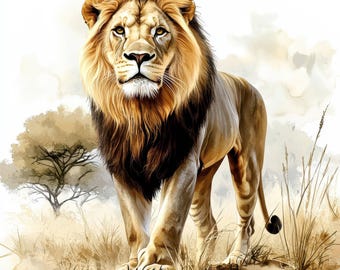 16 Löwe in der Natur, Clipart Bundle, druckbare Aquarell Clipart, hochwertige JPGs, digitaler Download, Papierhandwerk, Lion Sublimation, Journal