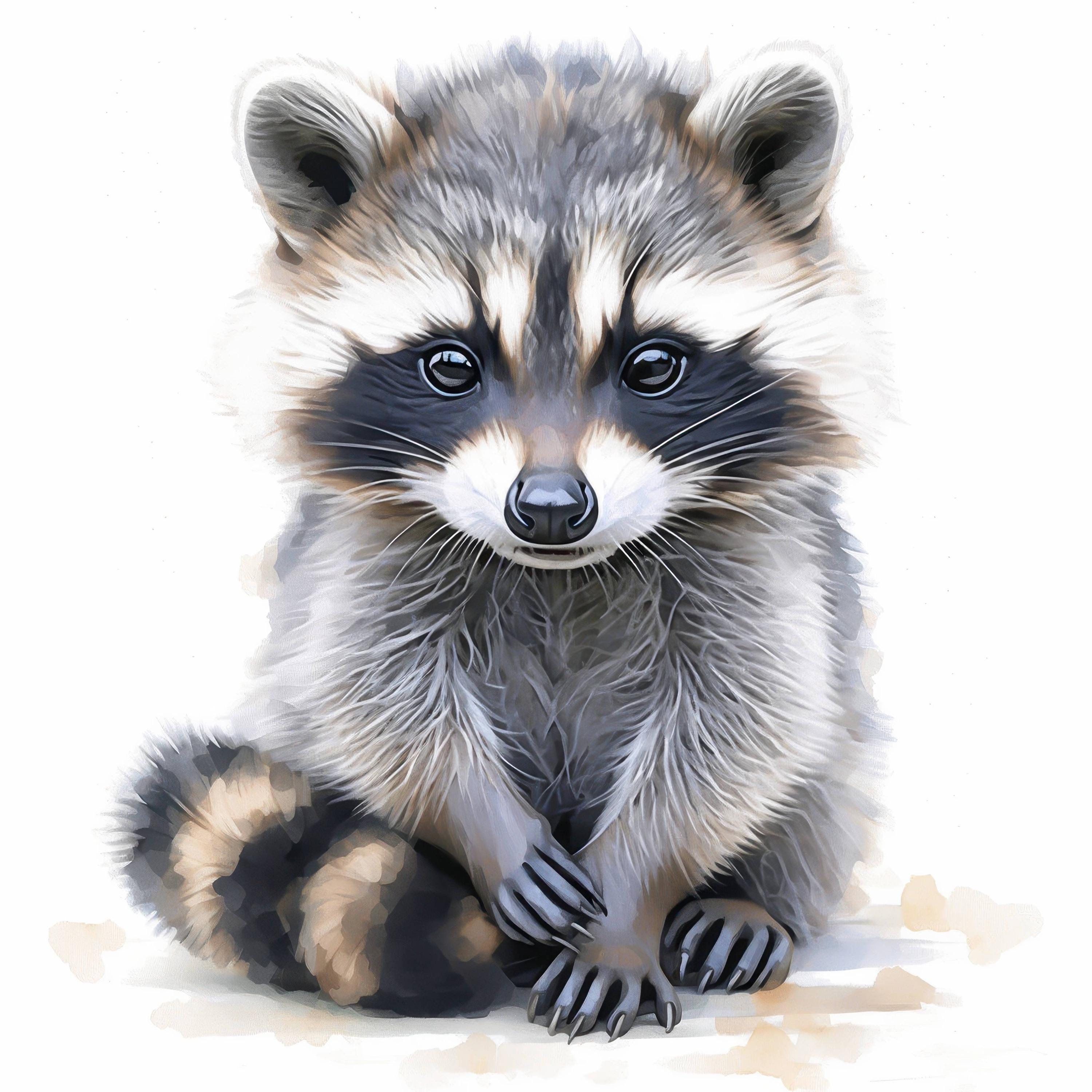魅力的なアライグマのクリップアート10点セット、印刷可能な水彩画