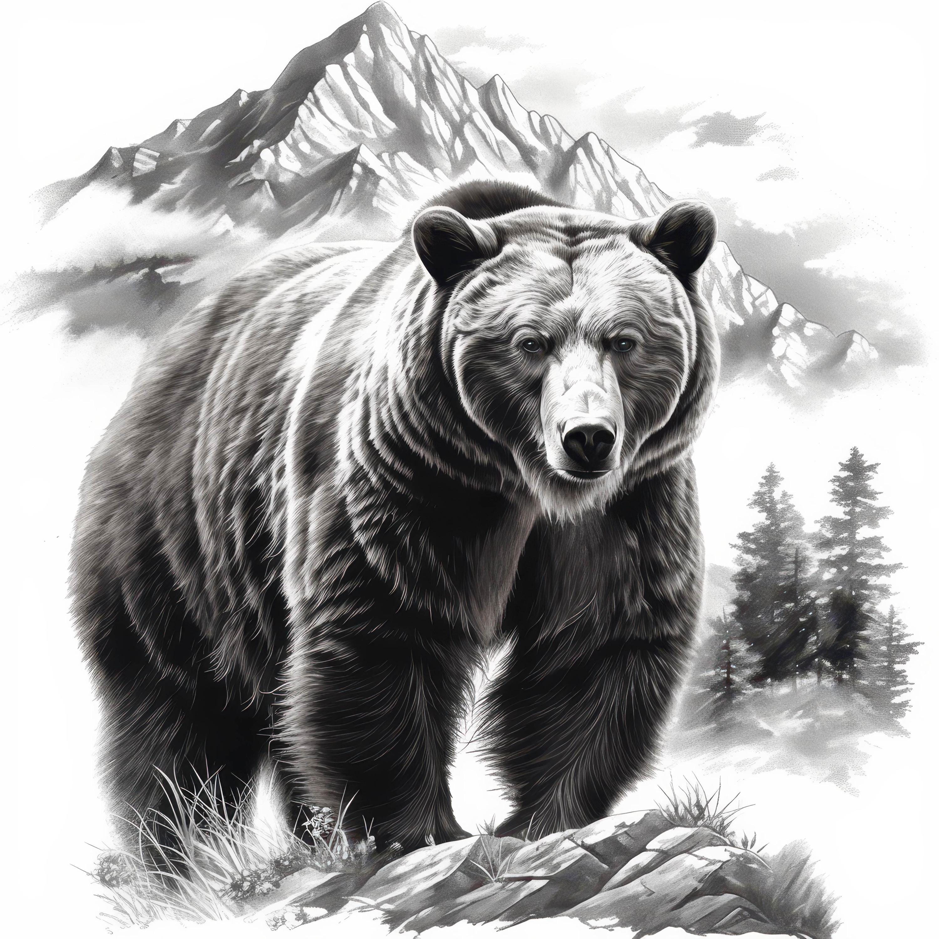 15 Black and White Bear Clipart Bundle, Bear Ink Illustrations ...