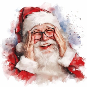 Lot de 12 cliparts festifs du père Noël, illustrations du père Noël du nouvel an, clipart aquarelle imprimable, JPG haute qualité, créations en papier, journaux indésirables