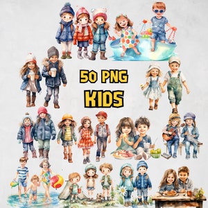 Aquarell Kinder Clipart Bundle, gemalte Jungen und Mädchen Clipart-Set, glückliche Kinder Illustrationen, lächelnde Ciblings Zwillinge Bilder, kommerzielle Nutzung