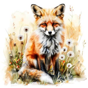 Renard aquarelle dans la forêt Clipart Bundle, Illustration clipart imprimable, 12 fichiers JPG de haute qualité, téléchargement numérique, créations en papier, journaux indésirables