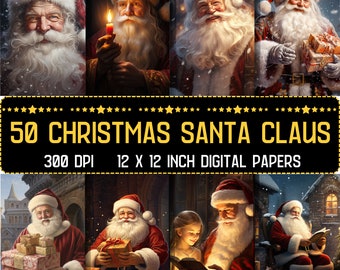 Printable Enchanted Santa Claus Digital Paper, Christmas Santa Background, Xmas Landscape Backdrop, Download Junk Journal, Scrapbooking