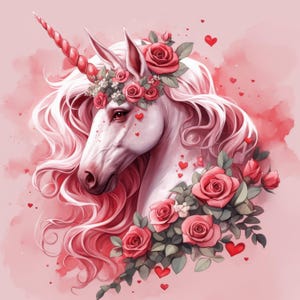 16 Heart Unicorns Clipart Bundle, Valentine Unicorn Illustrations, Printable Watercolor Clipart, High Quality JPG, Paper craft, Junk Journal