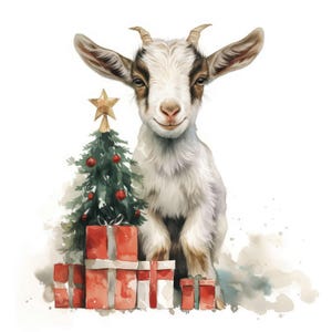 22 Christmas Goat Clipart Bundle, Printable Watercolor Baby Goat Clipart, High Quality JPGs, Digital Download, Commercial Use, Junk Journals