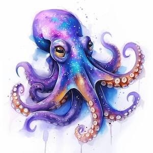 15 Colorful Octopus Clipart Bundle, Ocean Octopus Illustrations, Printable Watercolor Clipart, High Quality JPG, Paper craft, Junk Journals