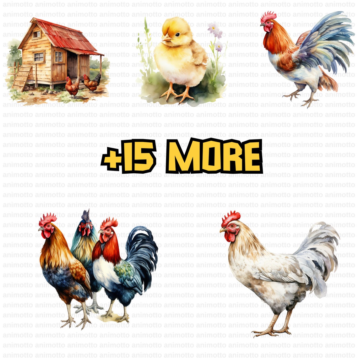 Watercolor Chickens Clipart Bundle | Roaster Clipart Set, Animal PNG ...