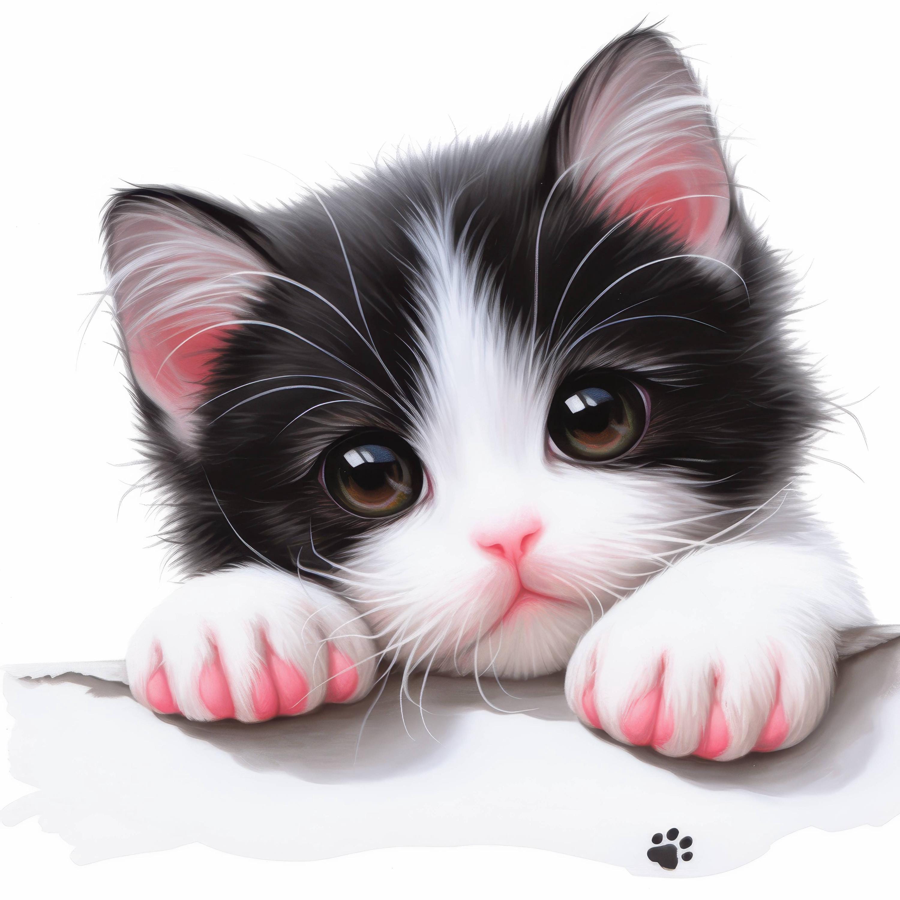 13 Black and White Cat Clipart Bundle, Cute Kitten Illustrations ...