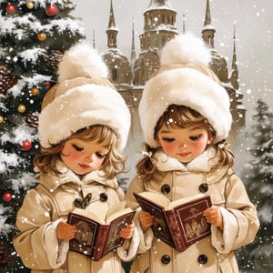 Pacchetto di 10 Clipart di cantori di canti natalizi, Clipart natalizie ad acquerello stampabili, JPG di alta qualità, Download digitale, Carta artigianale, Diario di scarto