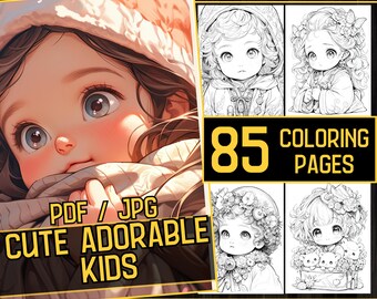Cute Adorable Kids 85 Coloring Page Book,Adults kids Instant Download,Grayscale Coloring Pages,Printable PDF JPG,baby coloring,kids coloring
