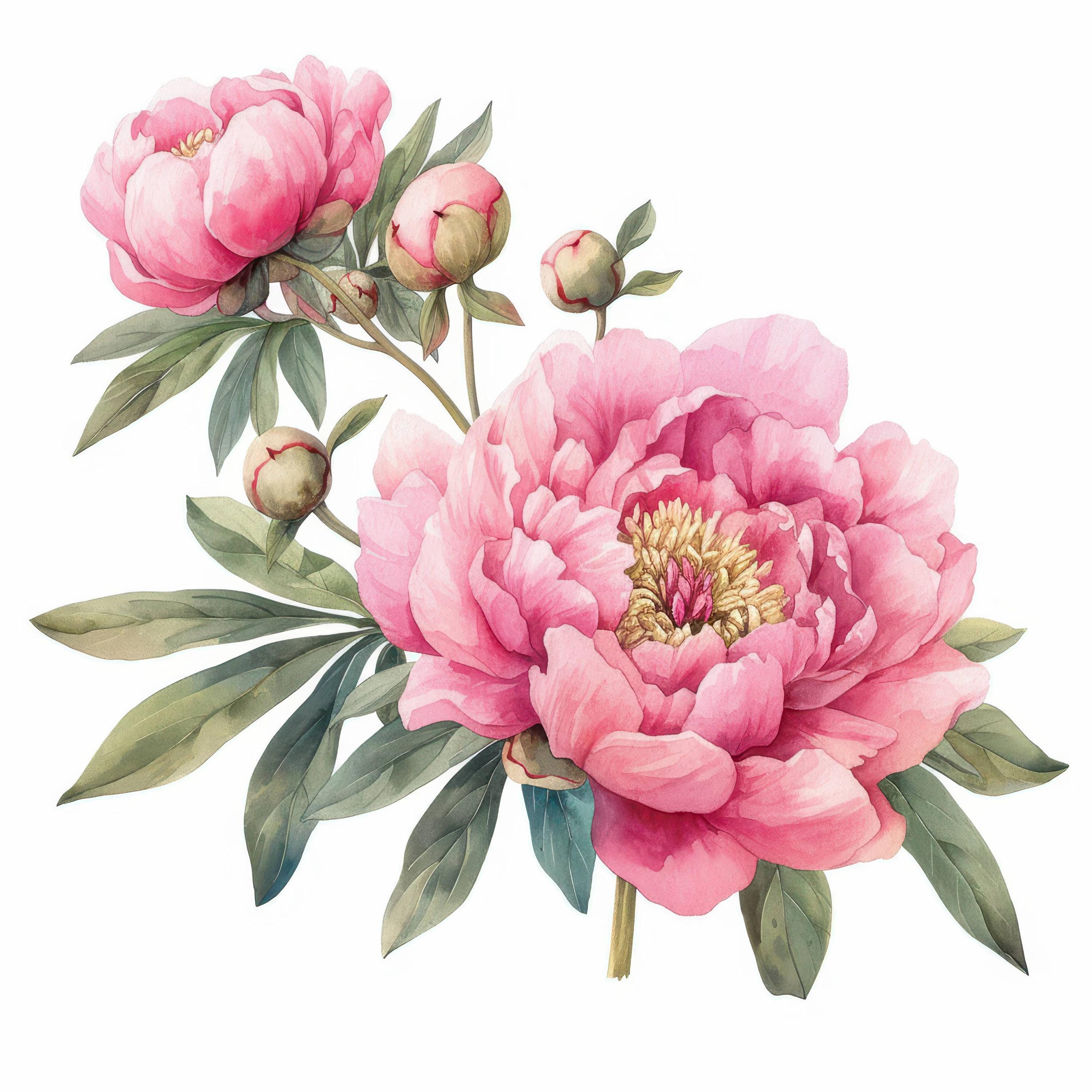 16 Peonies Bouquet Clipart Bundle, Pink Peony Illustration, Printable ...