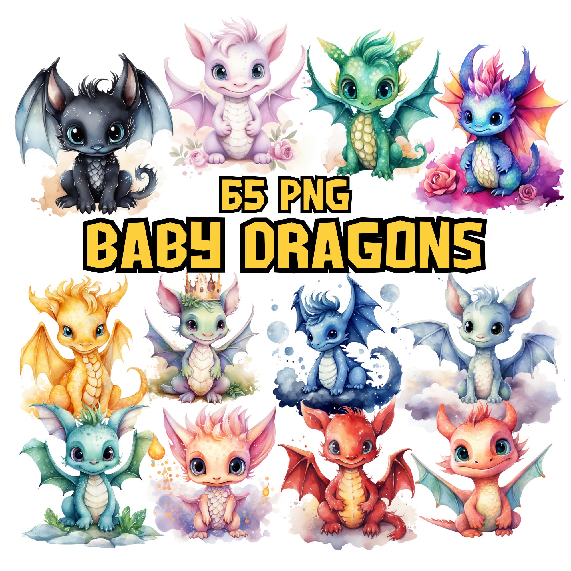 Watercolor Baby Dragons Clipart Bundle | Dragon Images, Adorable Dragon ...