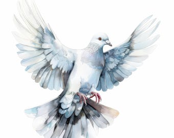 10 White Flying Dove Clipart Bundle Set, Peace Dove, Printable Watercolor clipart, High Quality JPG, Digital download, Paper craft, journals