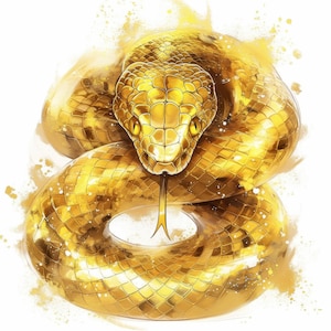Pacote com 15 clipart de cobra dourada, ilustrações de cobra chinesa, clipart em aquarela para impressão, JPG de alta qualidade, artesanato em papel, diário de sucata