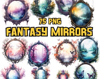 Watercolor Fantasy Mirrors Clipart | Colorful Glass Illustrations, Fantasy Graphics, Fairy Mirrors, Instant Download for Commercial Use
