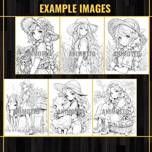 Anime Farmer Girls Adult Coloring Book 75 Handsome Coloring Pages,Grayscale Cowgirl Anime Manga Coloring Page,Instant Download,Printable PDF