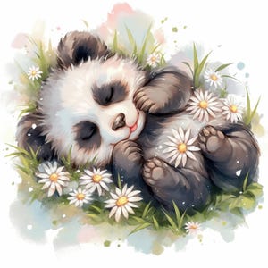 11 bloemen babypanda clipartbundel, schattige panda afbeeldingen illustraties, afdrukbare aquarel clipart, hoge kwaliteit JPG, Paper Craft, tijdschriften