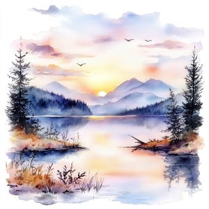 13 Lake Landscape Clipart Bundle, Lake Images, Printable Watercolor clipart, High Quality JPG, Digital download, Junk Journals, Paper craft