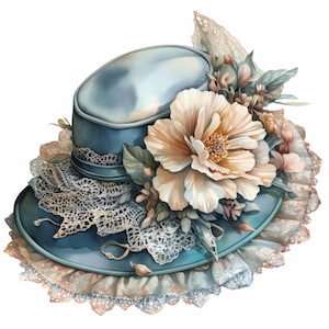 Pacchetto di 10 clipart di cappelli in pizzo floreale, illustrazioni di immagini di cappelli vintage, clipart di acquerelli stampabili, JPG di alta qualità, lavori di carta, journaling