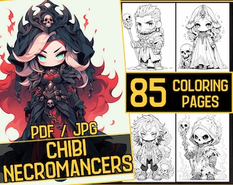 Chibi Anime Necromancers Adult Coloring Book 85 Kawaii Coloring Pages,Grayscale Fantasy Anime Manga Coloring,Instant Download,Printable PDF
