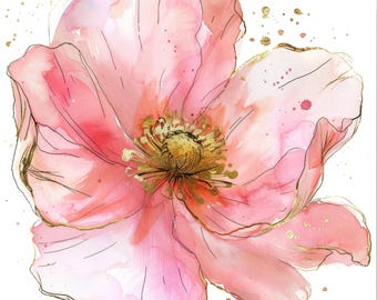 Set di 12 Clipart di fiori rosa oro tenue, stampa di fiori, JPG di alta qualità, download digitale, creazione di carta, clipart acquerello stampabile