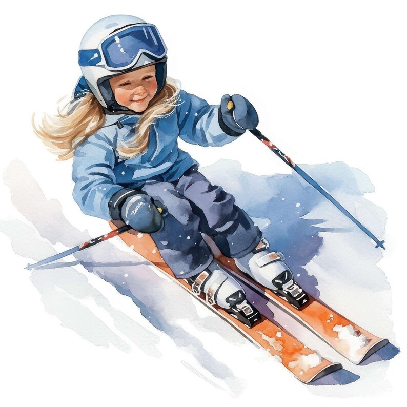 13 Kids Skiing Clipart, Kids in Winter Images, Printable Watercolor ...