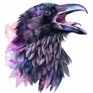 10 Raven Portrait Clipart Bundle, Crow Bird Images Sublimations, Printable Watercolor Clipart, High Quality JPG, Paper craft, Junk Journals