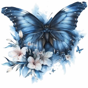 13 graziose clipart di farfalle blu, immagini di farfalle floreali, clipart di acquerelli stampabili, JPG di alta qualità, creazioni di carta, diari di scarto