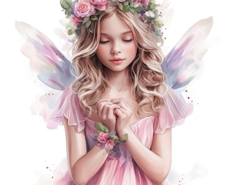 12 Fairy Images Clipart Set, Elegant Fairies Illustrations, Printable Watercolor Clipart, High Quality JPG, Digital Download, Commercial Use
