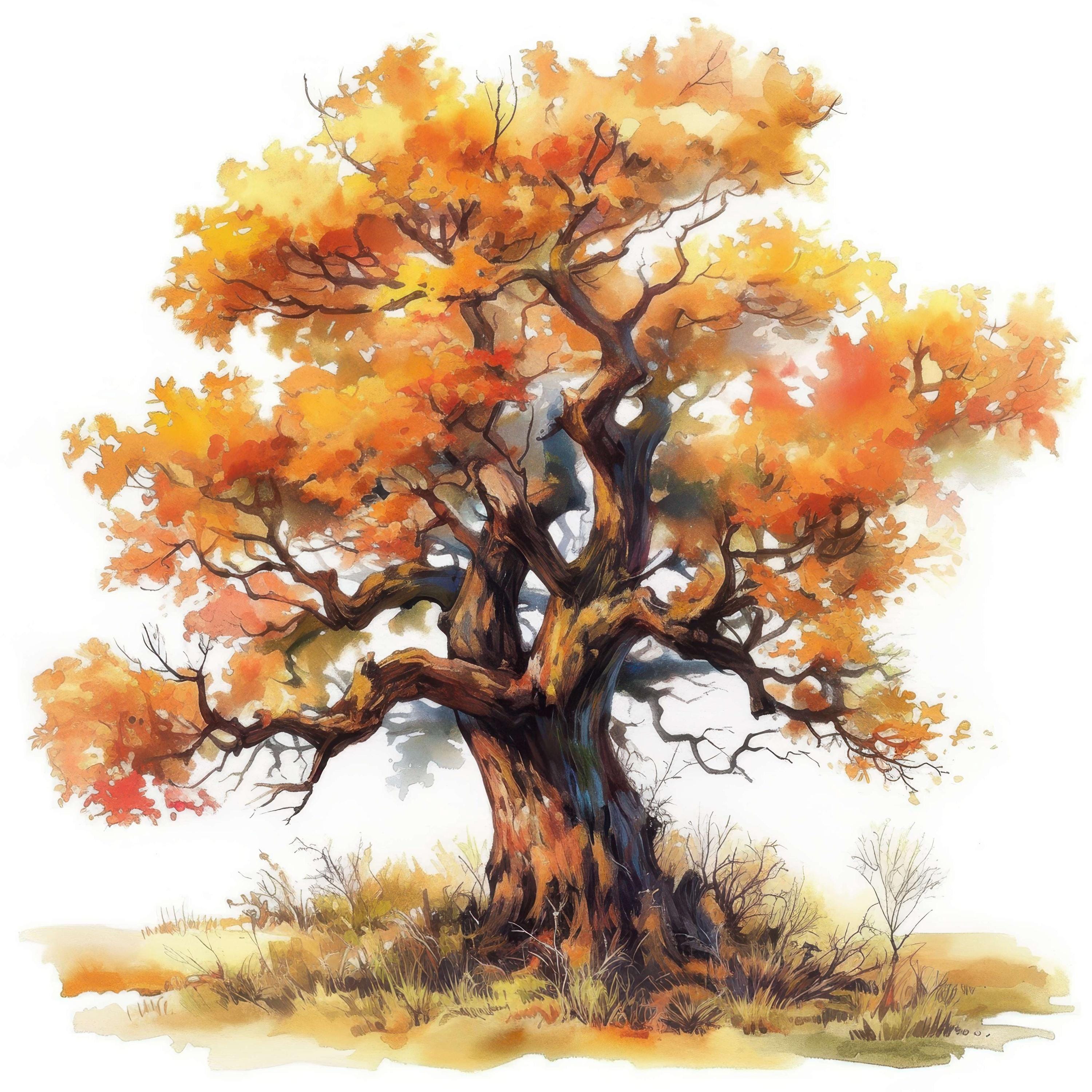 18 Oak Tree Clipart, Oak Autumn Images, Printable Watercolor Clipart ...