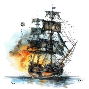 13 Pirate Ship Clipart, Medieval Ship Clipart, Printable Watercolor clipart, High Quality JPGs, Digital download, Paper craft, junk journals