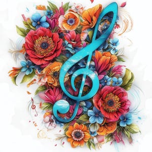 14 Floral Music Notes Clipart Bundle, Music Clef Illustrations, Printable Watercolor Clipart, High Quality JPG, Paper craft, Junk Journals