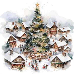 Set di 20 clipart per biglietti di Natale, immagini stampabili di alberi di Natale ad acquerello, JPG di alta qualità, download digitale, uso commerciale, Junk Journal