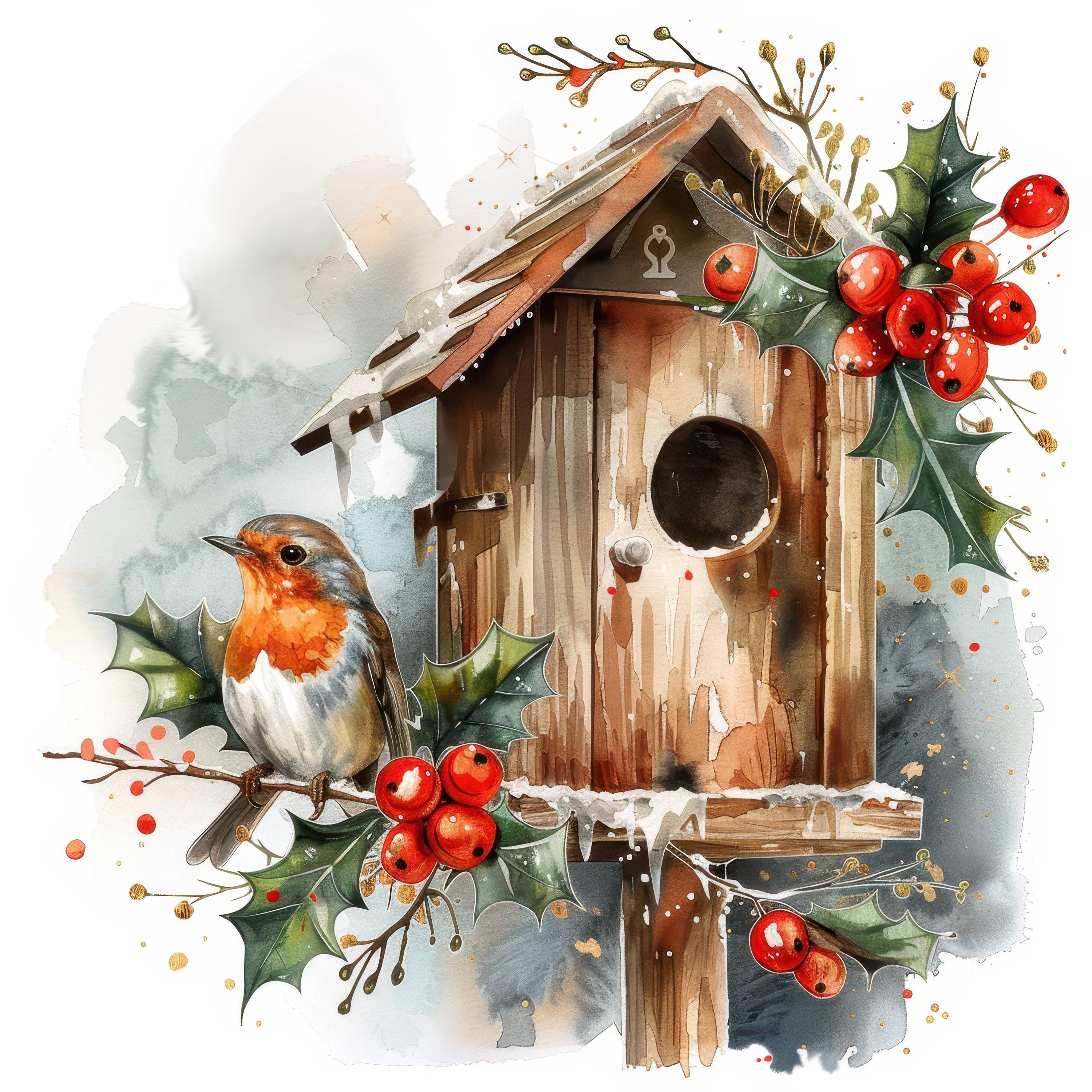 20 Christmas Robin Clipart Bundle Set, Printable Watercolor Clipart ...