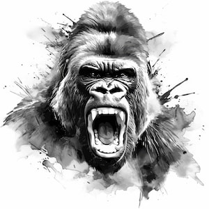10 Angry Gorilla Clipart Bundle, Gorilla Line Art Illustrations, Printable Watercolor Cliparts, High Quality JPGs, Paper craft, Junk Journal