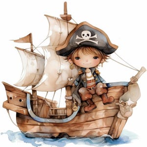 13 imágenes prediseñadas de piratas para niños, imágenes prediseñadas imprimibles de fiesta pirata con acuarela, archivos JPG de alta calidad, descarga digital, manualidades de papel, diarios basura