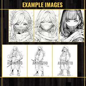 Anime Ninja Girls Manga 70 Coloring Page Book, Fantasy Anime Coloring Pages for Adults and Kids, Instant Download, Printable PDF & JPG