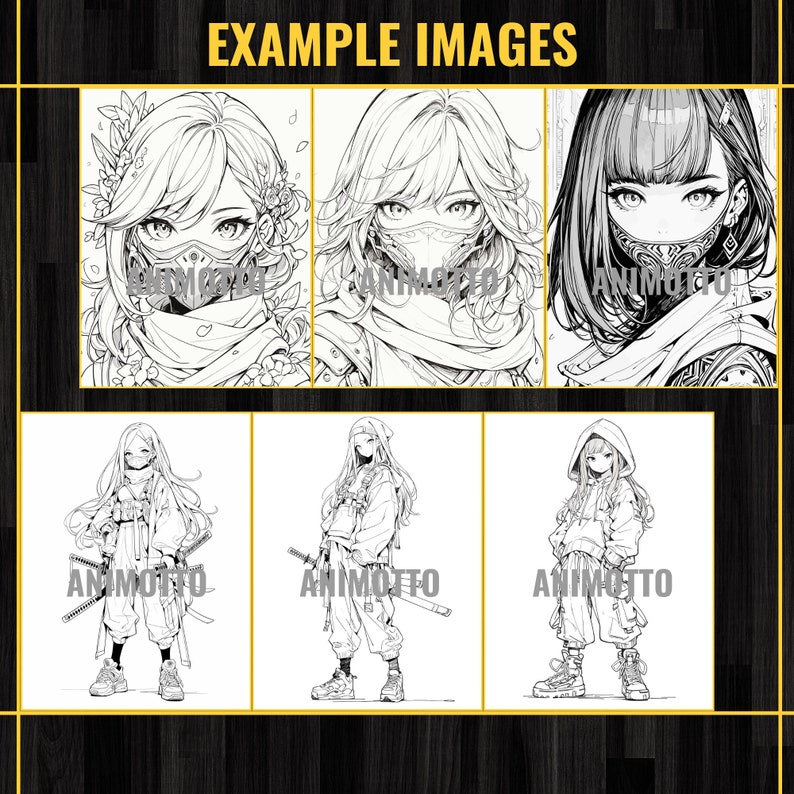 Anime Ninja Girls Manga 70 Coloring Page Book, Fantasy Anime Coloring Pages for Adults and Kids, Instant Download, Printable PDF & JPG