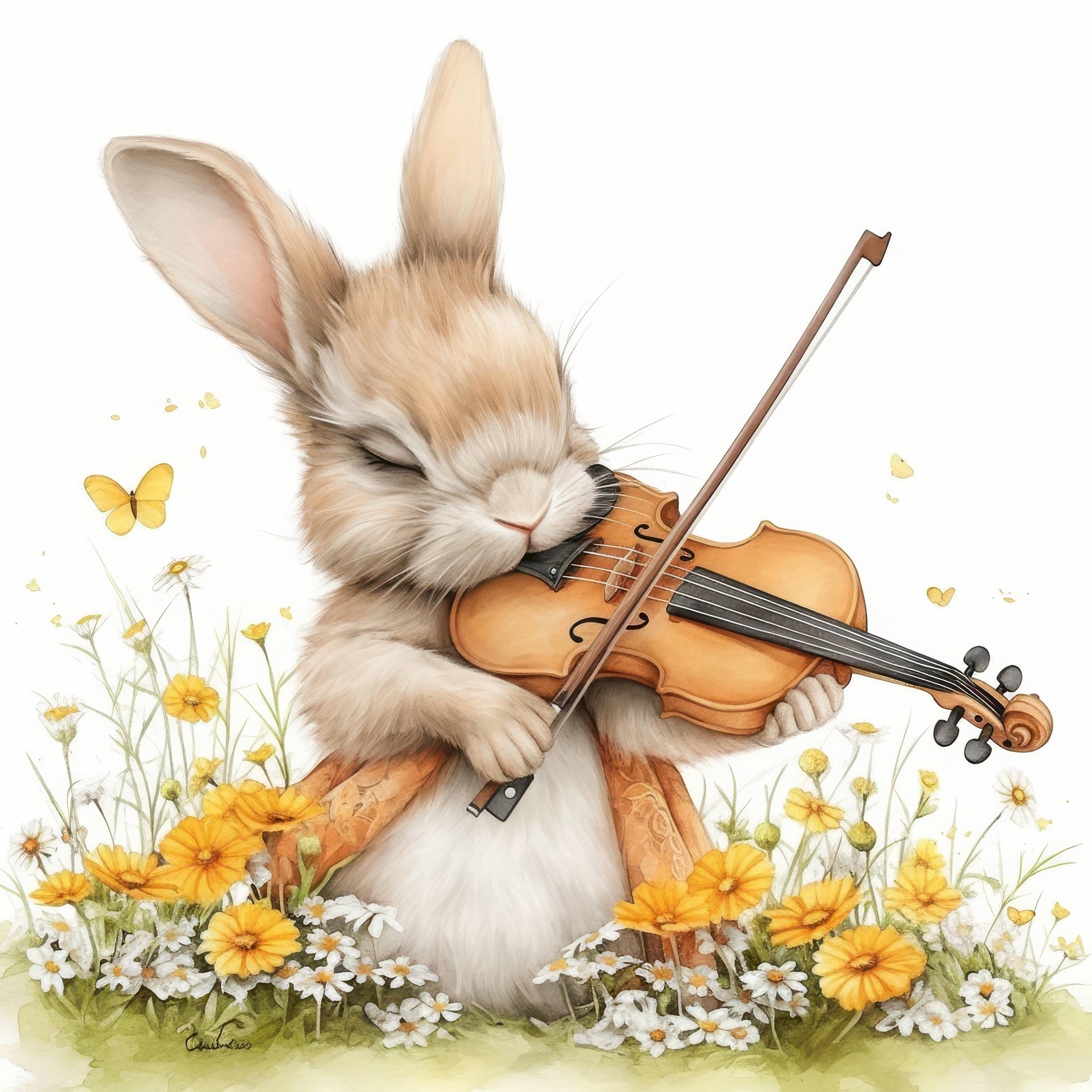 11 Bunny Playing Violin Clipart Set, Cute Rabbit Graphics, Printable ...