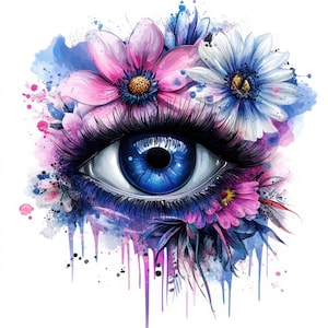 Ensemble de 19 cliparts floraux élégants yeux bleus, aquarelle haute résolution JPG, journal indésirable, albums de coupures, fabrication de cartes, téléchargement numérique, créations en papier