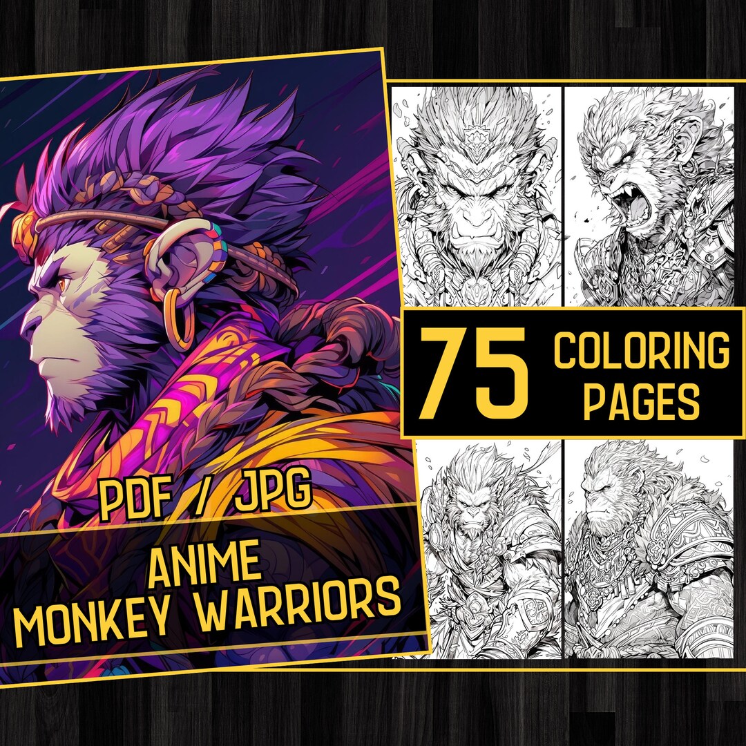 Anime Monkey Ape Warriors Adult Coloring Book 75 Samurai Coloring Pages