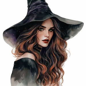 Bundle de 14 belles sorcières, illustrations de fabrication de cartes, clipart aquarelle imprimable, fichiers JPG de haute qualité, téléchargement numérique, journaux