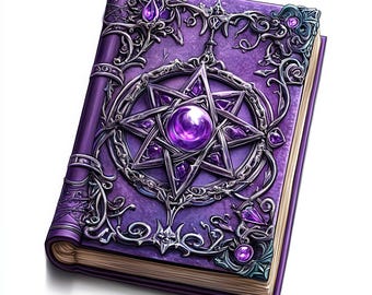 Pakiet 15 fioletowych magicznych ksiąg clipart, gotycka wiedźma, tworzenie kartek, scrapbooking, wysokiej jakości pliki JPG, pobieranie cyfrowe, dziennik śmieciowy