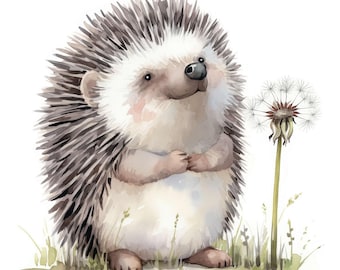 14 Hedgehog Dandelion Clipart, Cozy Lion Clipart Images, Printable Watercolor Clipart, Instant Digital Download, Scrapbooking, Junk Journals