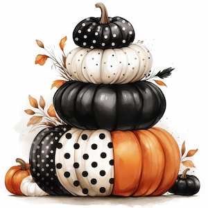 12 Elegant Pumpkin Clipart Bundle, Halloween Element Illustration, Printable Watercolor Clipart, High Quality JPG, Paper craft, Junk Journal