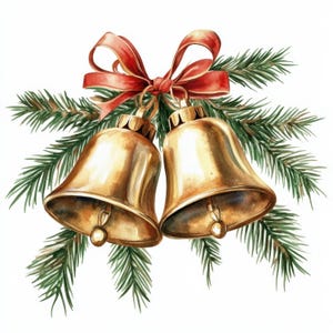 16 Christmas Bells Clipart Bundle, Elegant Bell Illustrations, Printable Watercolor Clipart, High Quality JPG, Paper craft, Junk Journals